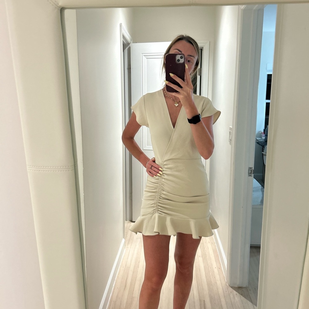 Sandro Cream Ruched Mini Dress